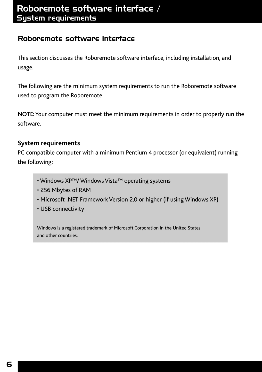 Wow Wee 8000 user manual Roboremote software interface, System requirements 