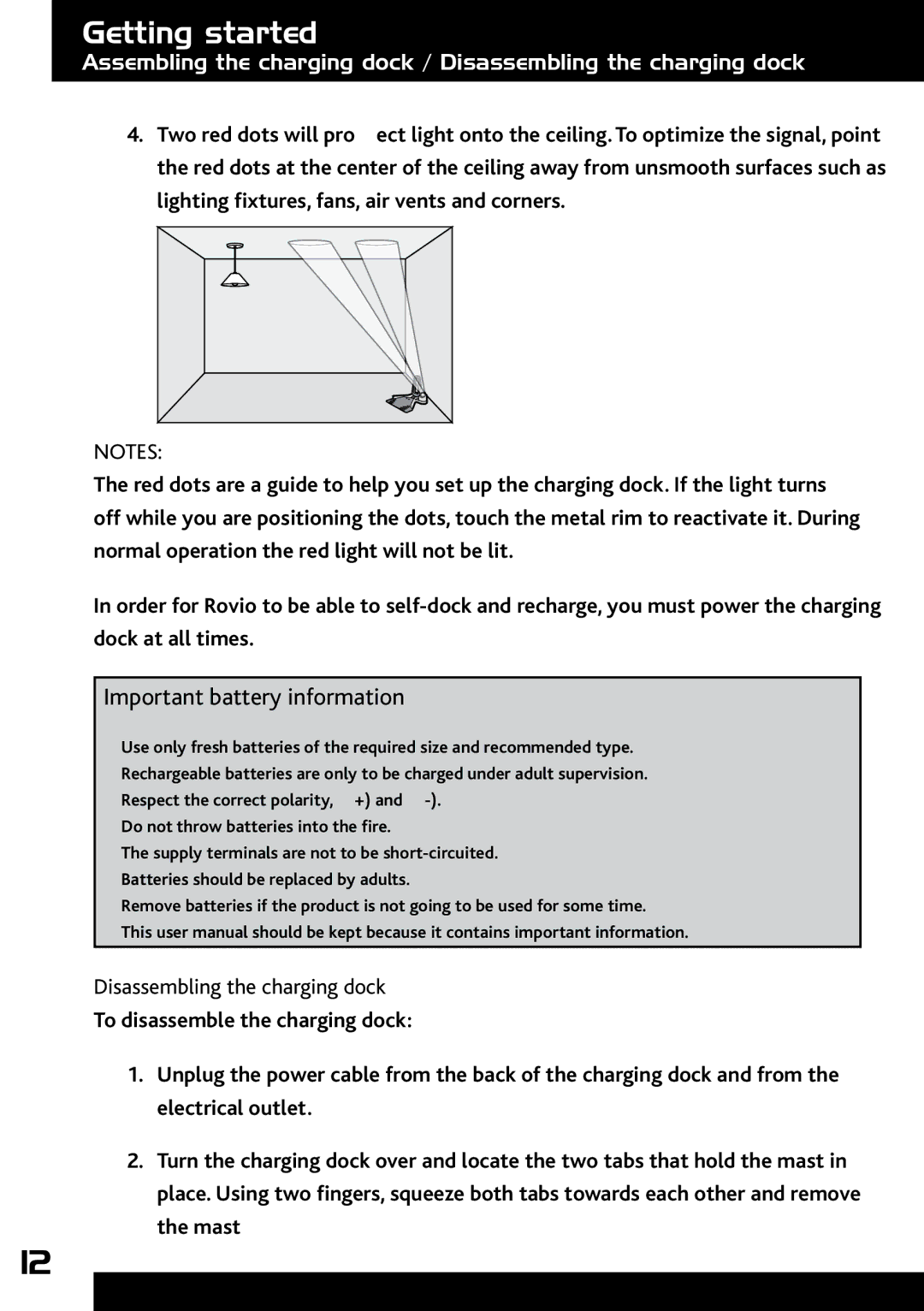 Wow Wee 8033 user manual Important battery information, Disassembling the charging dock 