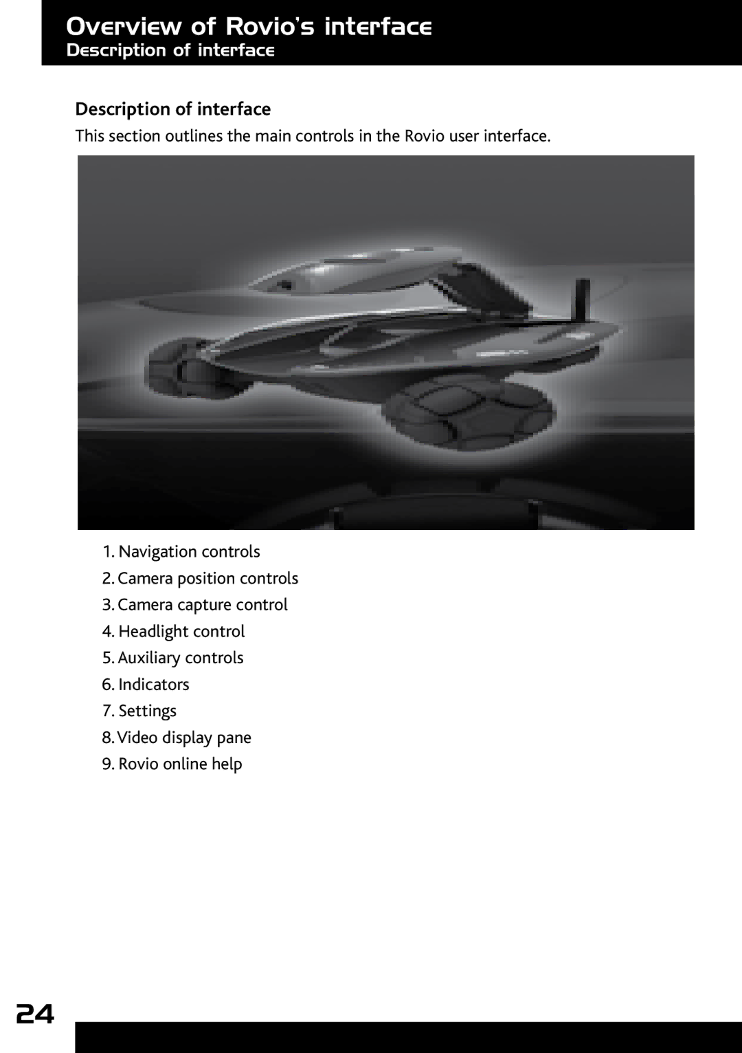 Wow Wee 8033 user manual Overview of Rovio’s interface, Description of interface 