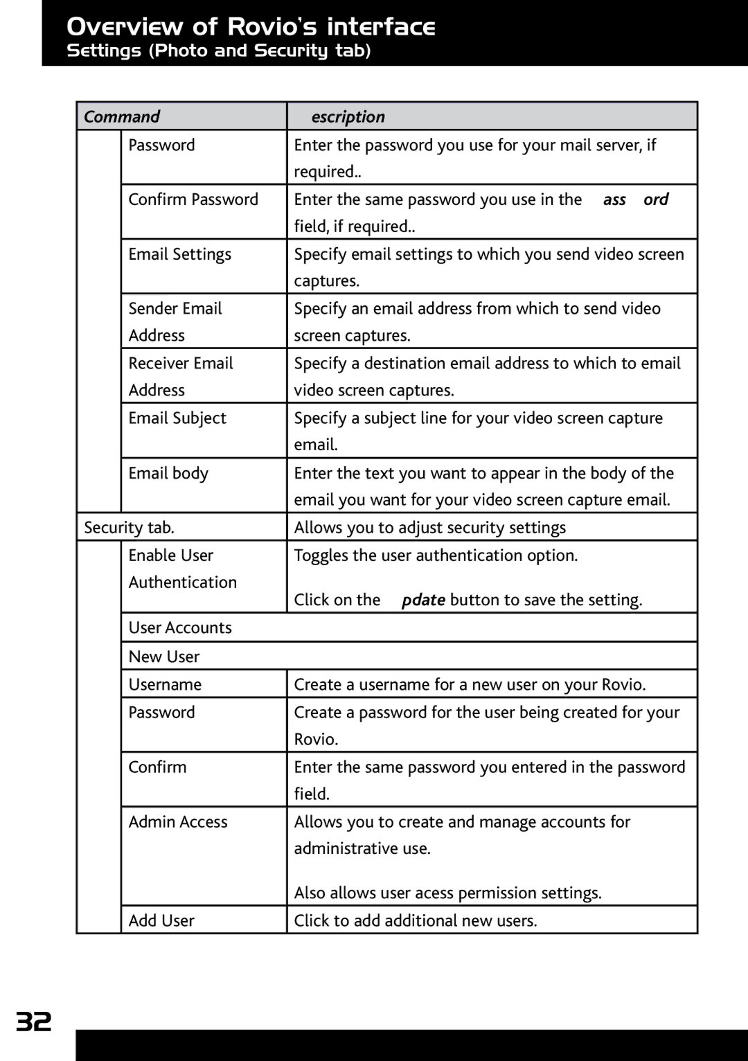 Wow Wee 8033 user manual Settings Photo and Security tab 