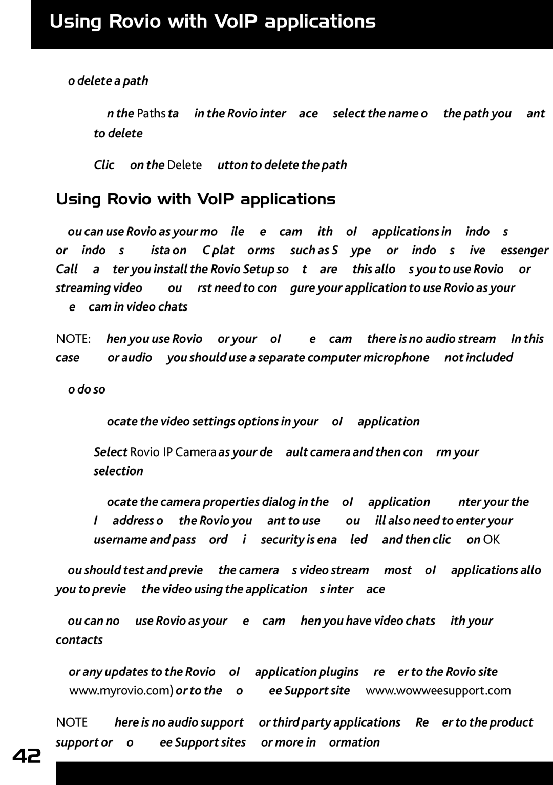 Wow Wee 8033 user manual Using Rovio with VoIP applications 