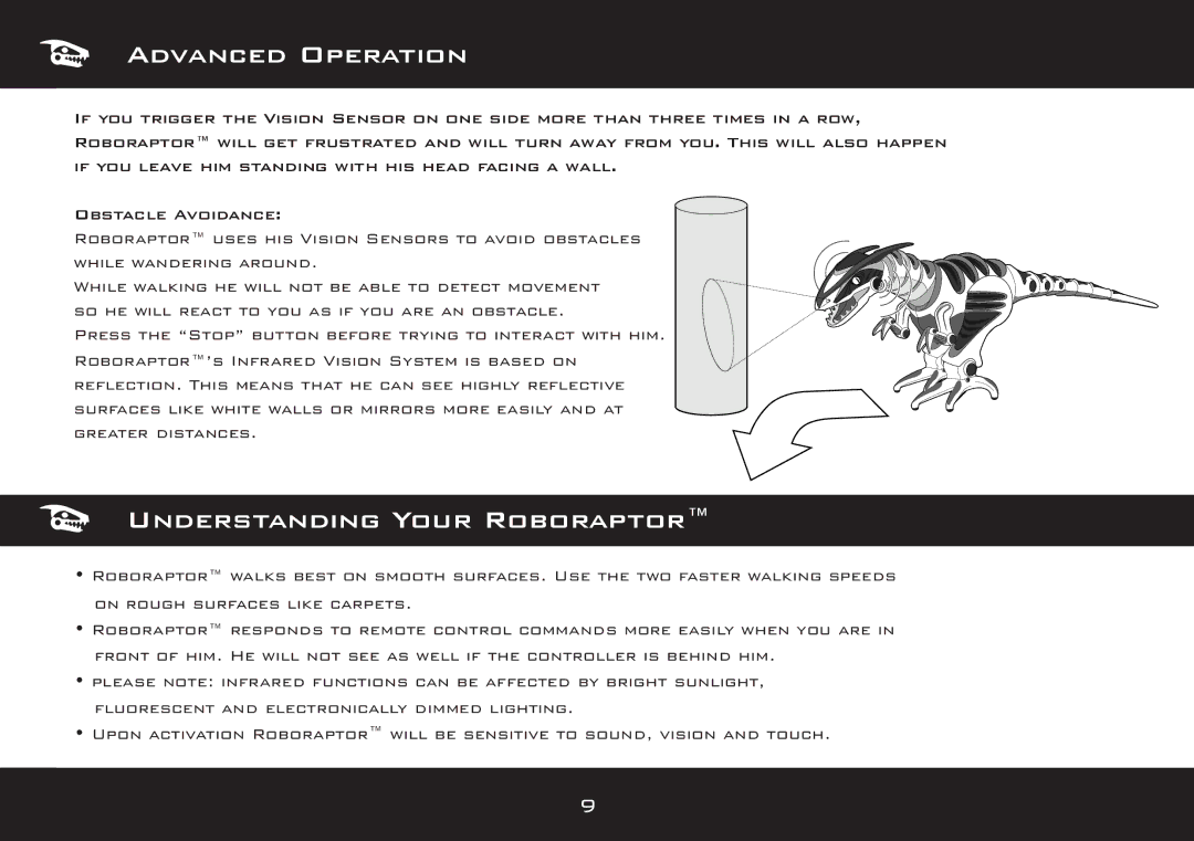 Wow Wee 8095 user manual Understanding Your Roboraptor, ROBORAPTOR’S Infrared Vision System is Based on 