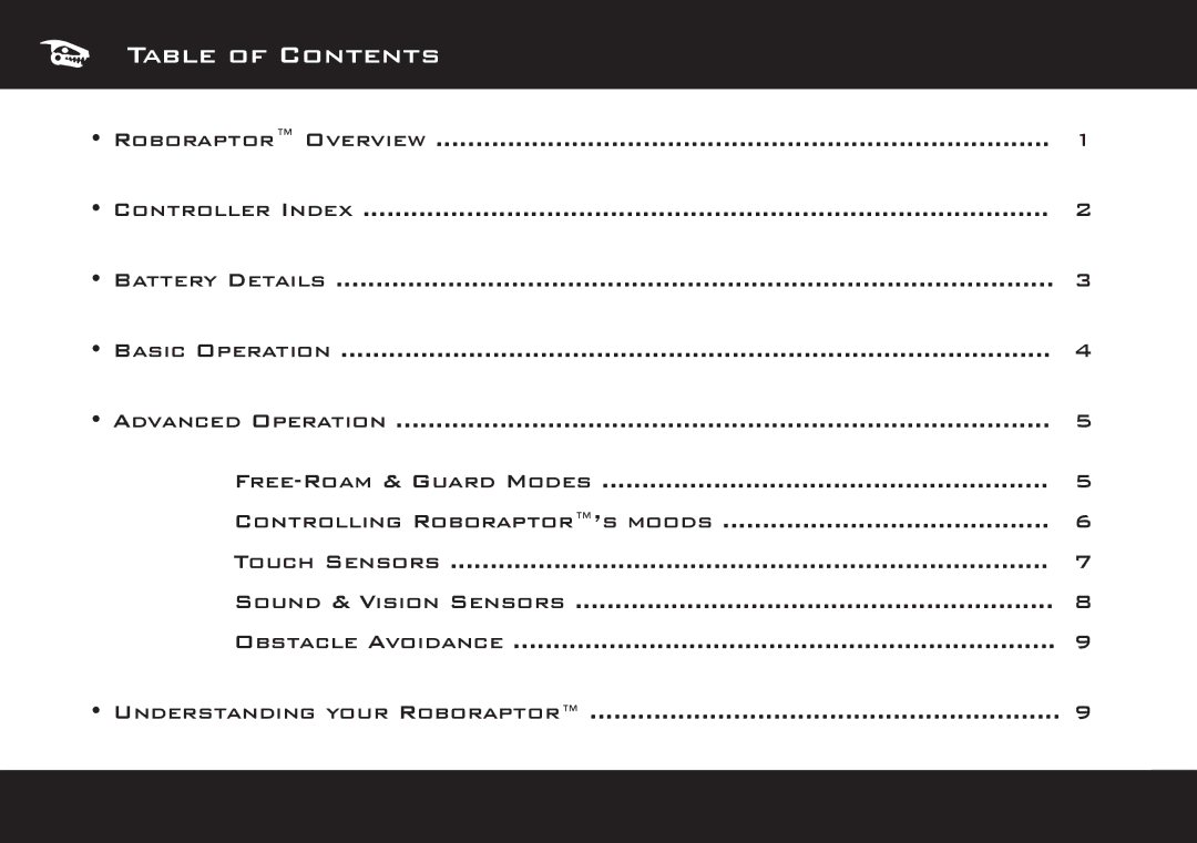 Wow Wee 8095 user manual Table of Contents 