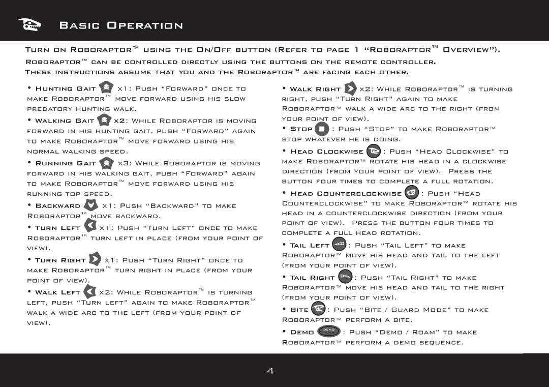 Wow Wee 8095 user manual Basic Operation 