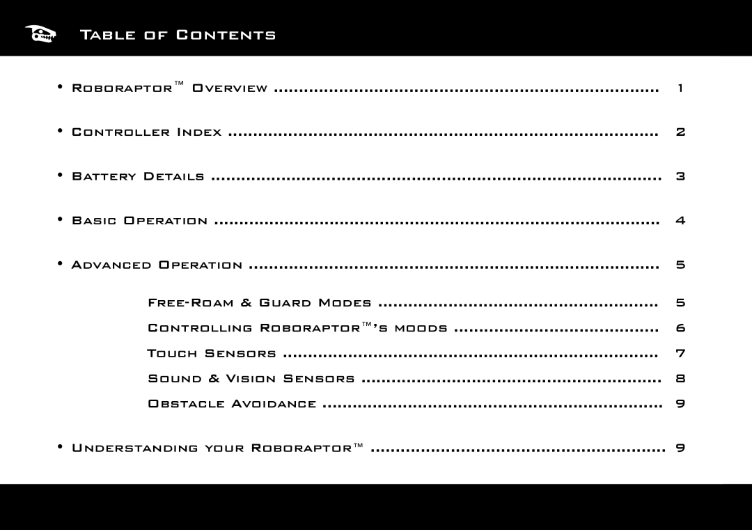 Wow Wee 8095 user manual Table Of Contents 