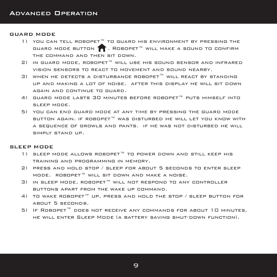 Wow Wee 8096 user manual Guard Mode, Sleep Mode 