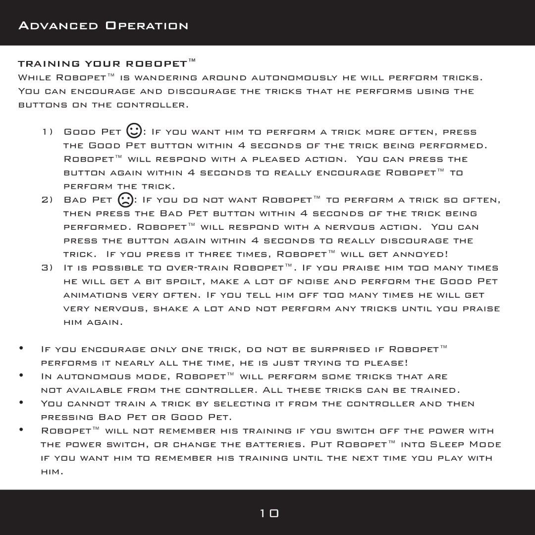 Wow Wee 8096 user manual Training Your Robopet 