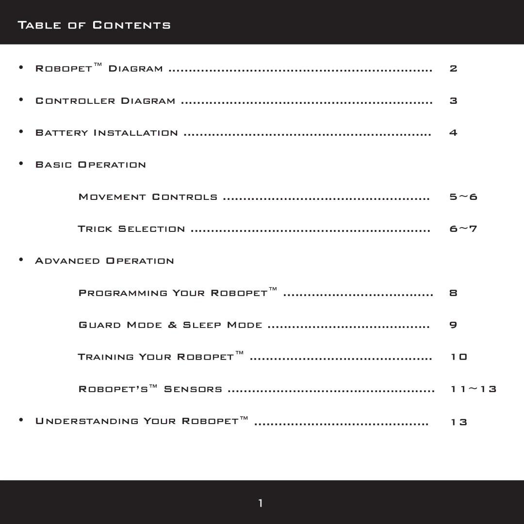 Wow Wee 8096 user manual Table of Contents 