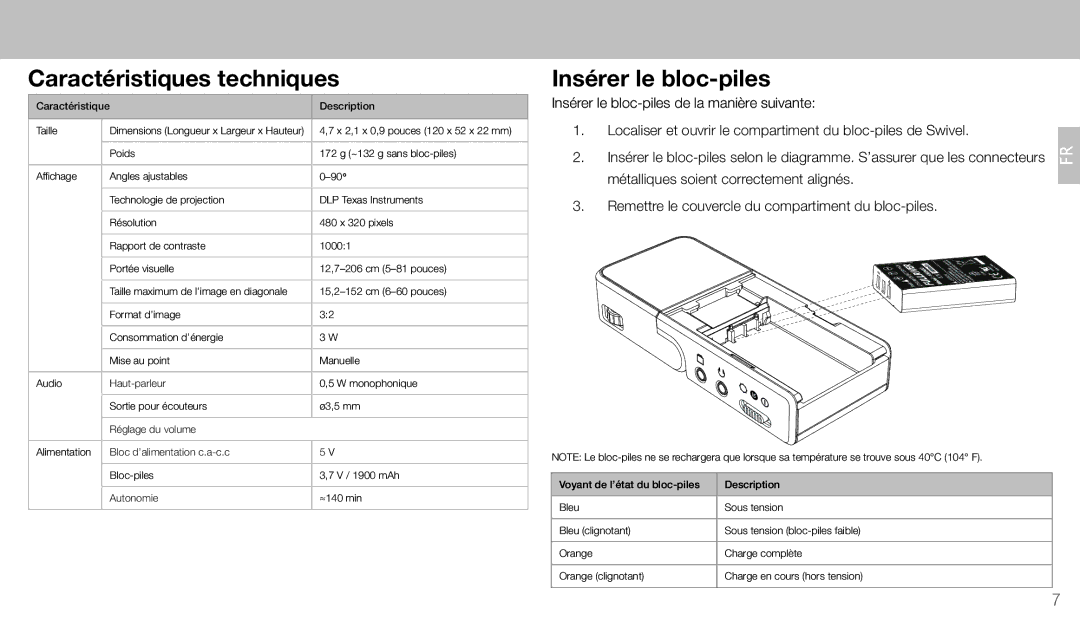 Wow Wee 8410 quick start Caractéristiques techniques, Insérer le bloc-piles 