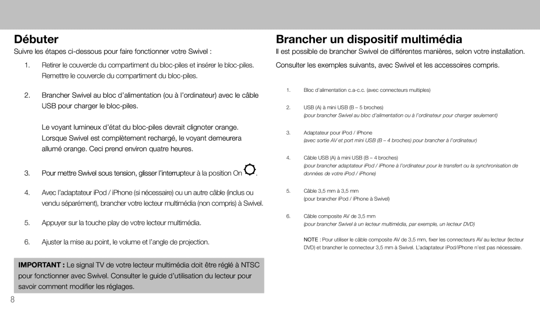 Wow Wee 8410 quick start Débuter, Brancher un dispositif multimédia 