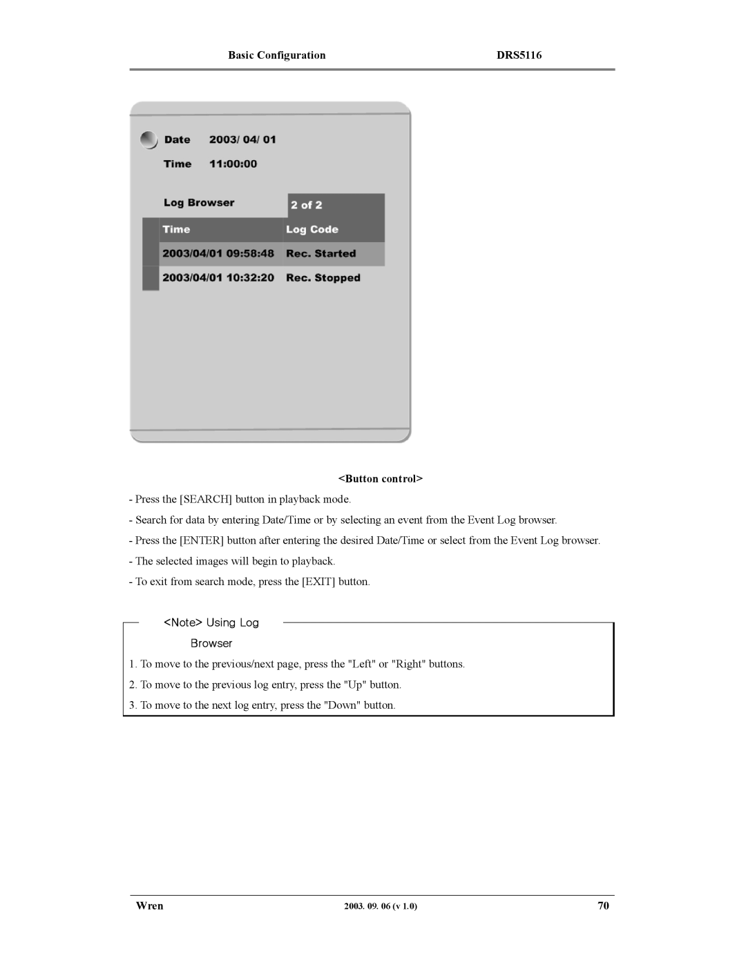 Wren Associates DRS5016, DRS5004, DRS5008 manual Basic Configuration DRS5116 Button control, Browser 