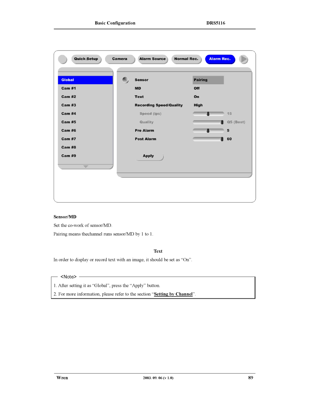 Wren Associates DRS5004, DRS5016, DRS5008 manual Basic Configuration DRS5116 Sensor/MD, Text 