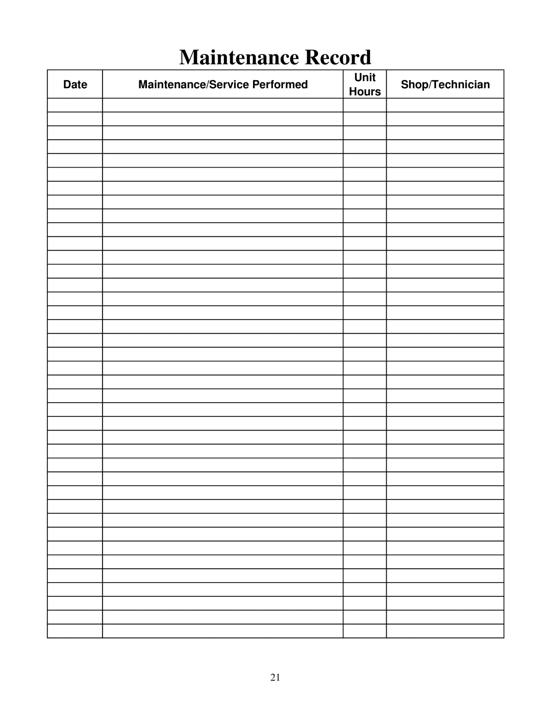 Wright Manufacturing 14SH654 owner manual Maintenance Record 