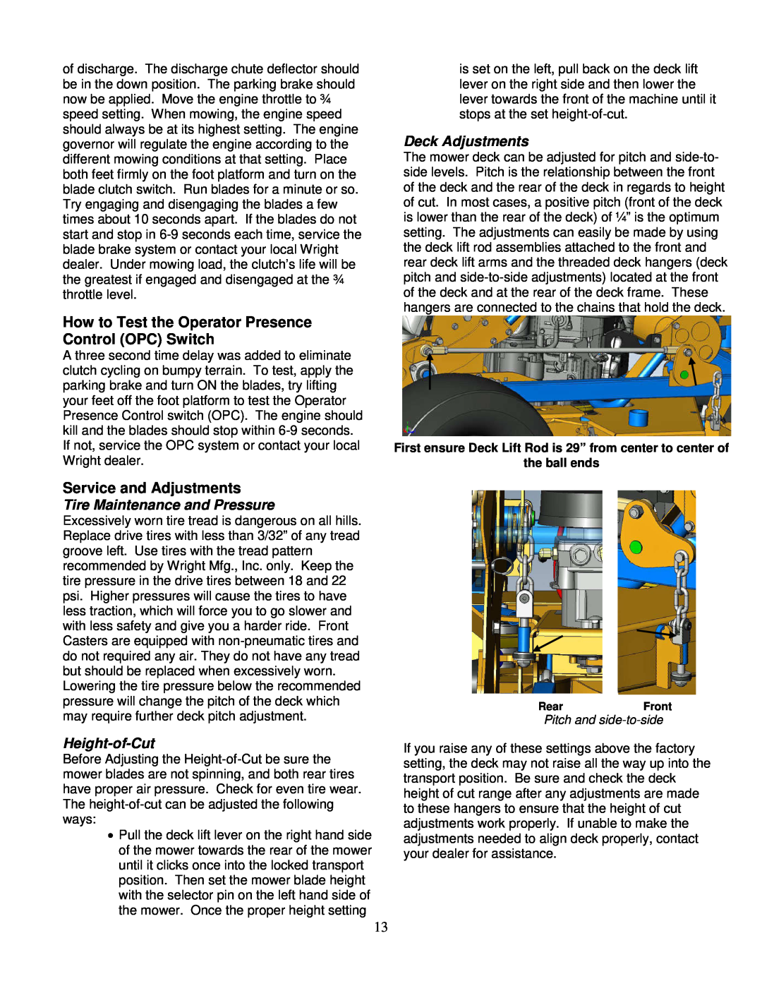 Wright Manufacturing 14SH654 How to Test the Operator Presence Control OPC Switch, Service and Adjustments, Height-of-Cut 