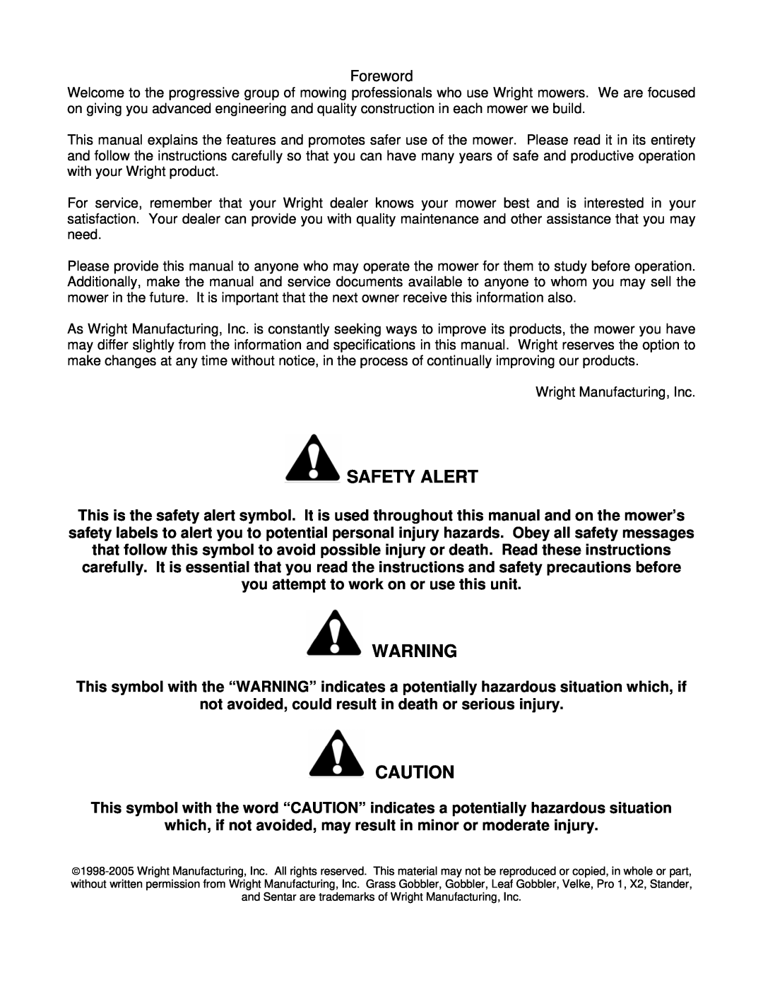 Wright Manufacturing 26077 owner manual Safety Alert, Foreword 