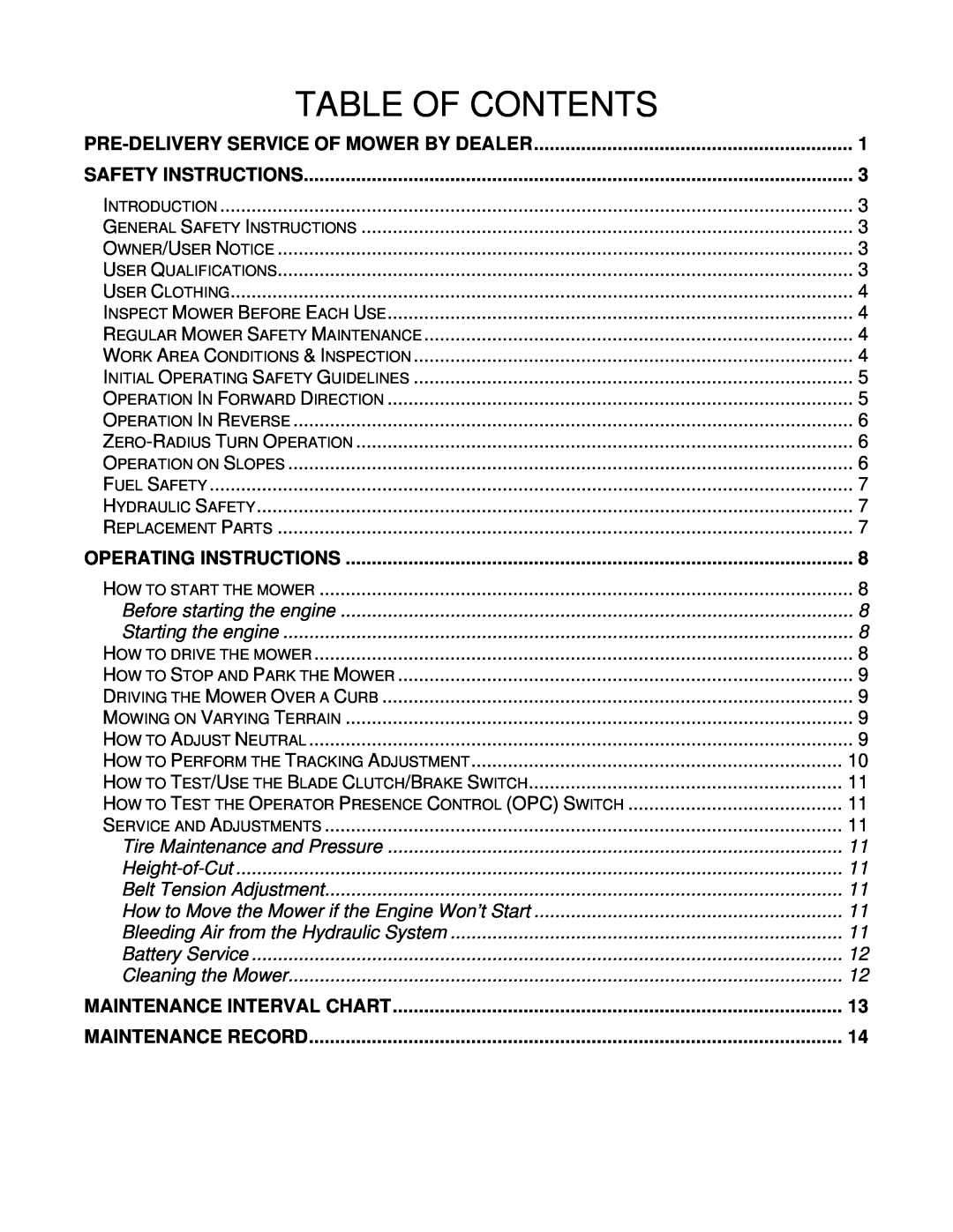 Wright Manufacturing 26077 owner manual Table Of Contents 