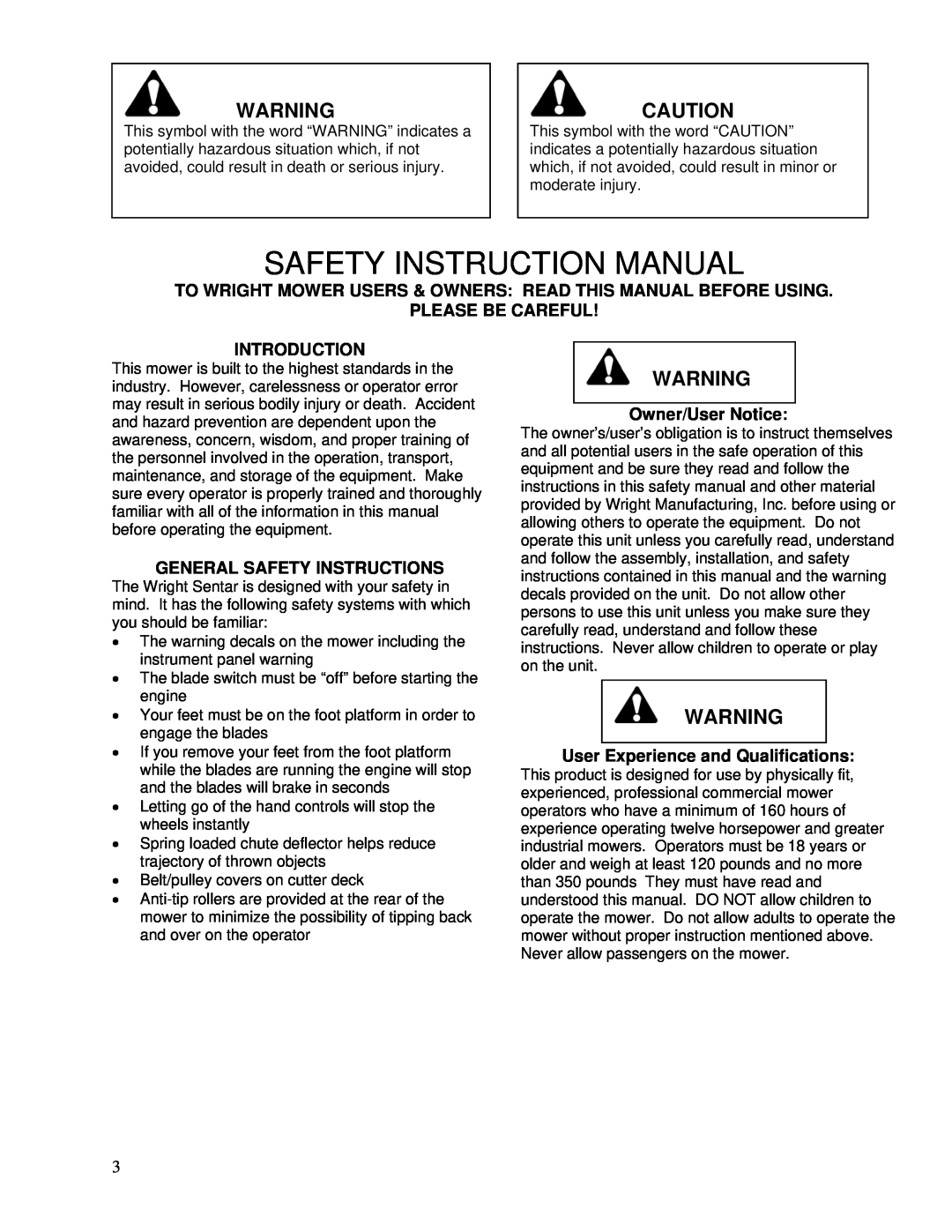 Wright Manufacturing 26980 owner manual Please Be Careful, Introduction, General Safety Instructions, Owner/User Notice 