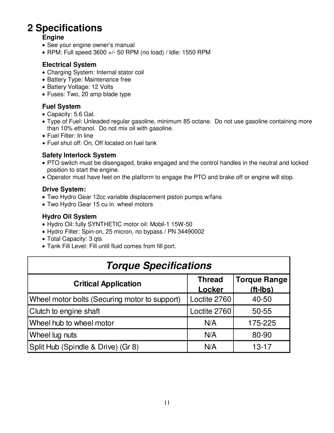 Wright Manufacturing 3228-33, 3234-33 owner manual Torque Specifications 