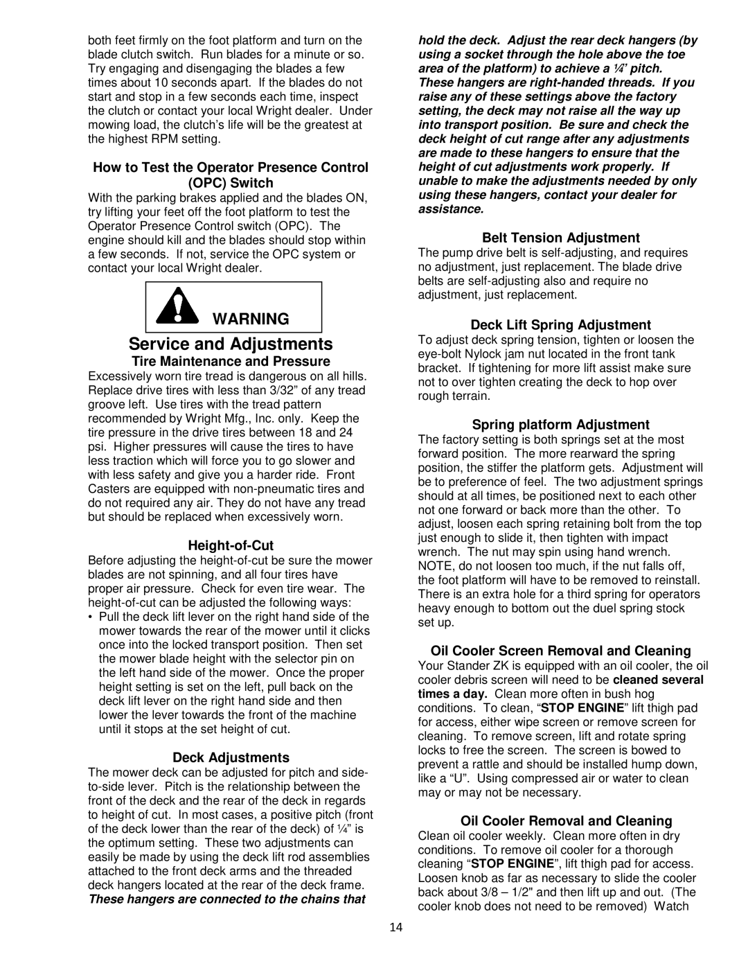 Wright Manufacturing 4219, 4215, 4216 How to Test the Operator Presence Control OPC Switch, Tire Maintenance and Pressure 