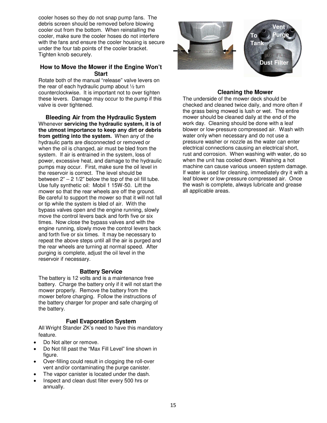 Wright Manufacturing 4215, 4219 How to Move the Mower if the Engine Won’t Start, Bleeding Air from the Hydraulic System 