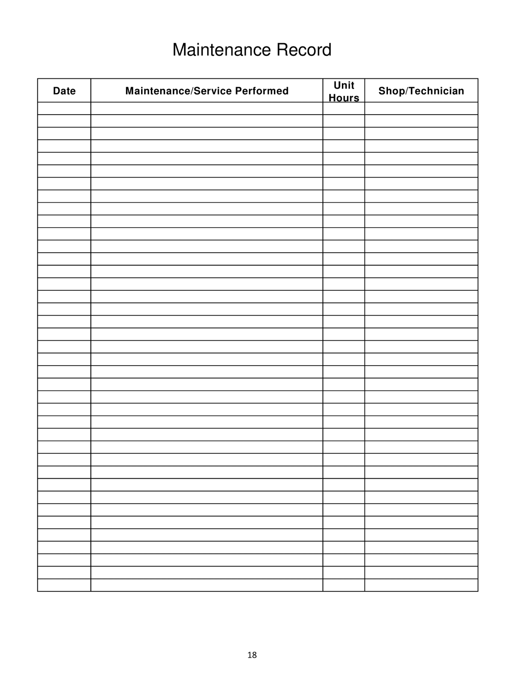 Wright Manufacturing 4211, 4219, 4215, 4216, 4212, 4214, 4213 owner manual Maintenance Record 