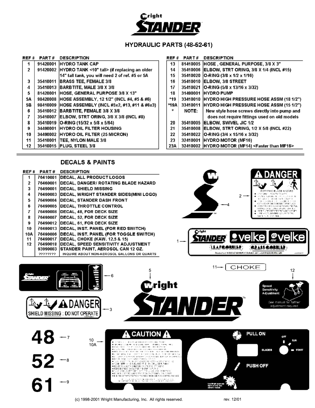 Wright Manufacturing 61, 52, 48 manual 