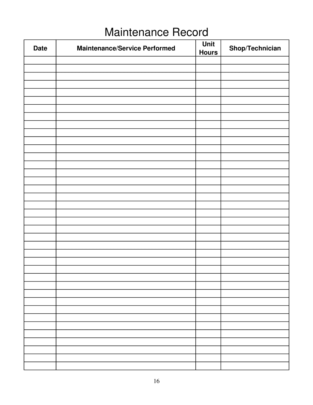 Wright Manufacturing 52083 owner manual Maintenance Record 