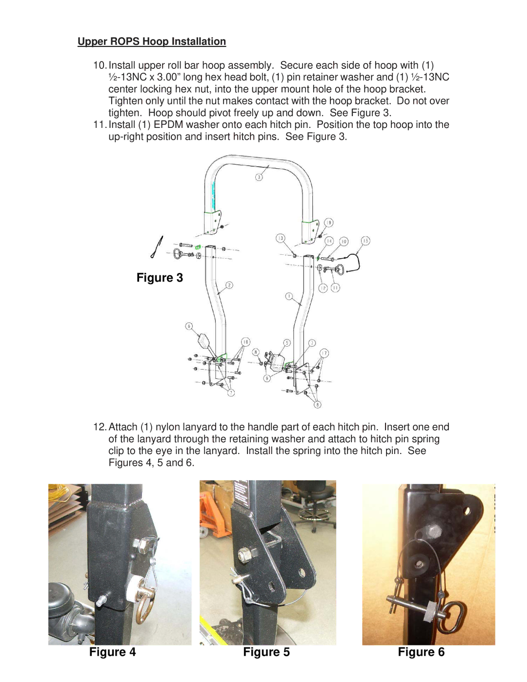 Wright Manufacturing 98210001 operation manual Upper Rops Hoop Installation 