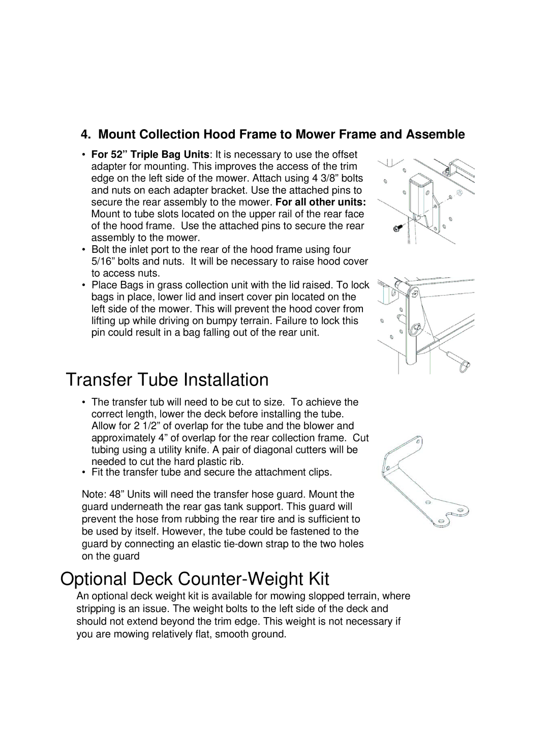 Wright Manufacturing 98320008, 98320009, 98320010, 98320007 Transfer Tube Installation, Optional Deck Counter-Weight Kit 