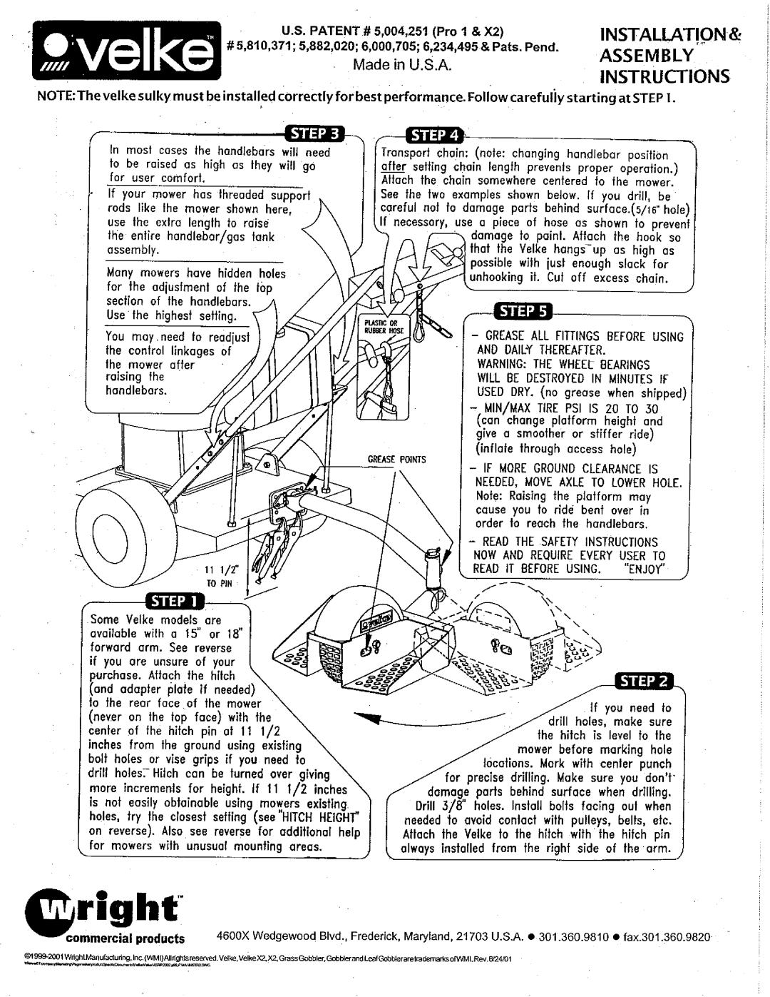 Wright Manufacturing B)-15, VK200-2, SC installation instructions 