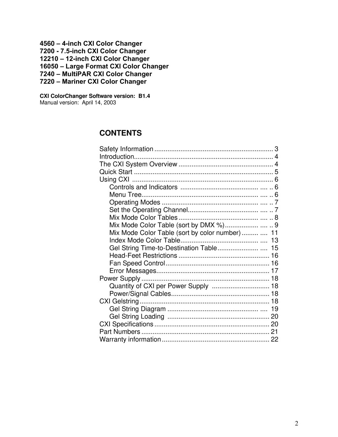 Wybron N/A user manual Contents 