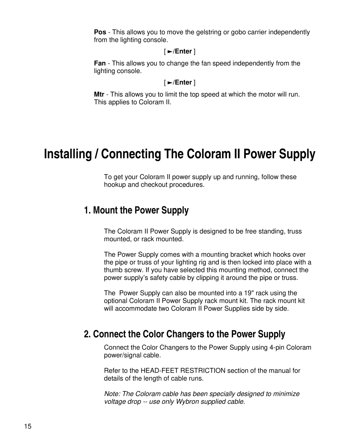 Wybron pmn user manual Mount the Power Supply, Connect the Color Changers to the Power Supply 