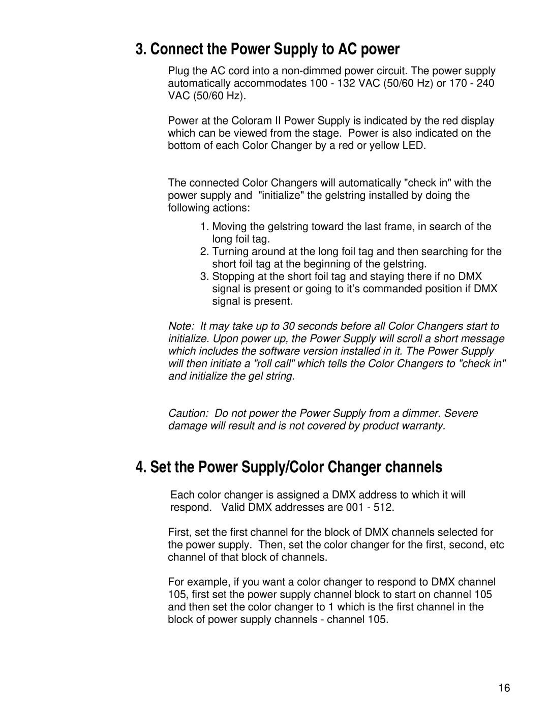 Wybron pmn user manual Connect the Power Supply to AC power, Set the Power Supply/Color Changer channels 