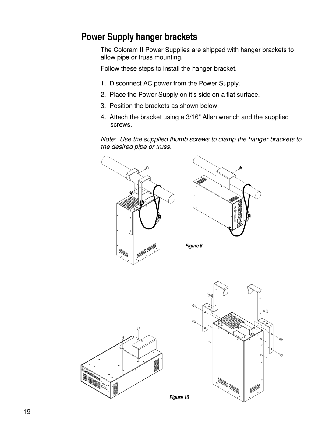 Wybron pmn user manual Power Supply hanger brackets 