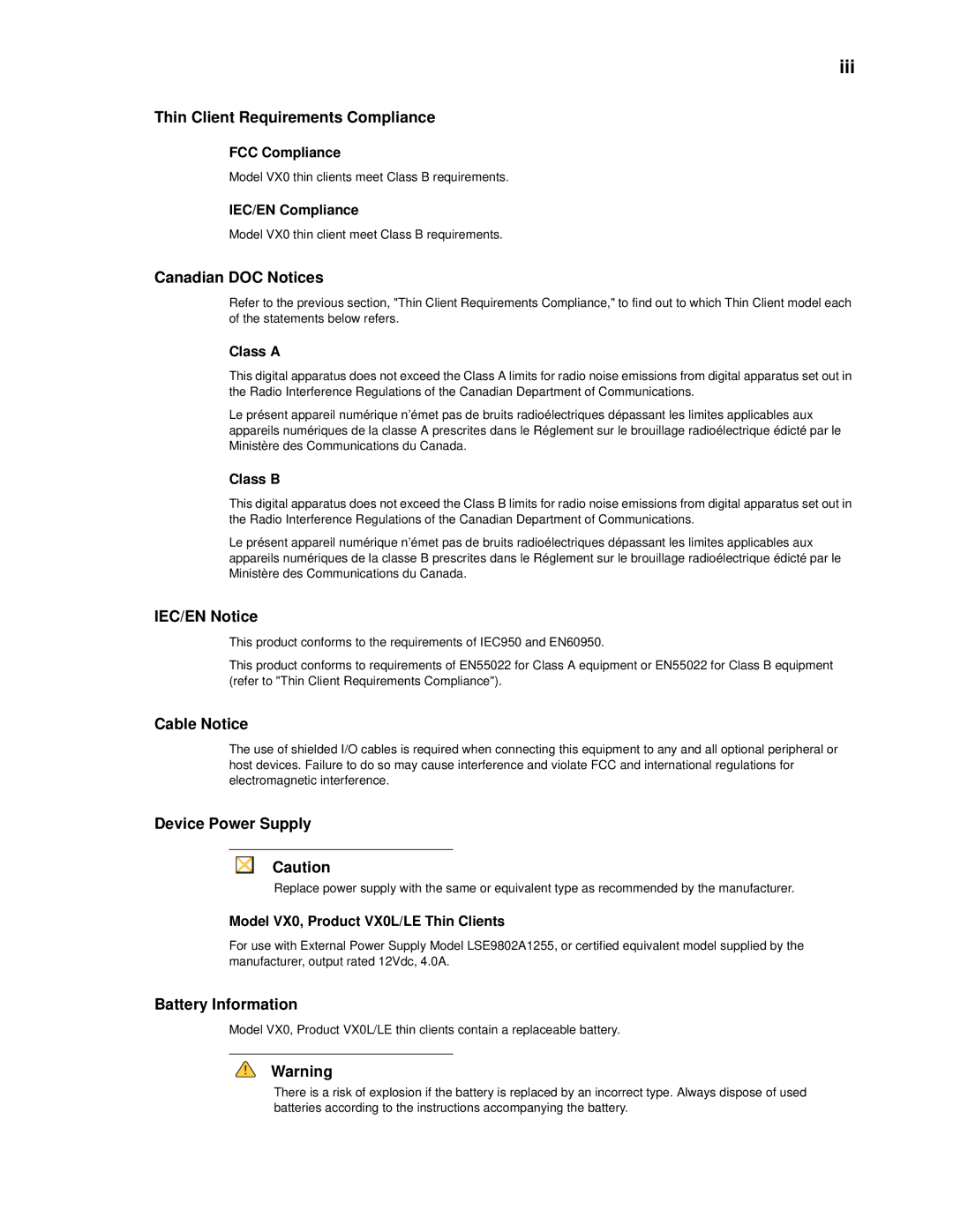 Wyse Technology 022108 manual Iii, Thin Client Requirements Compliance 