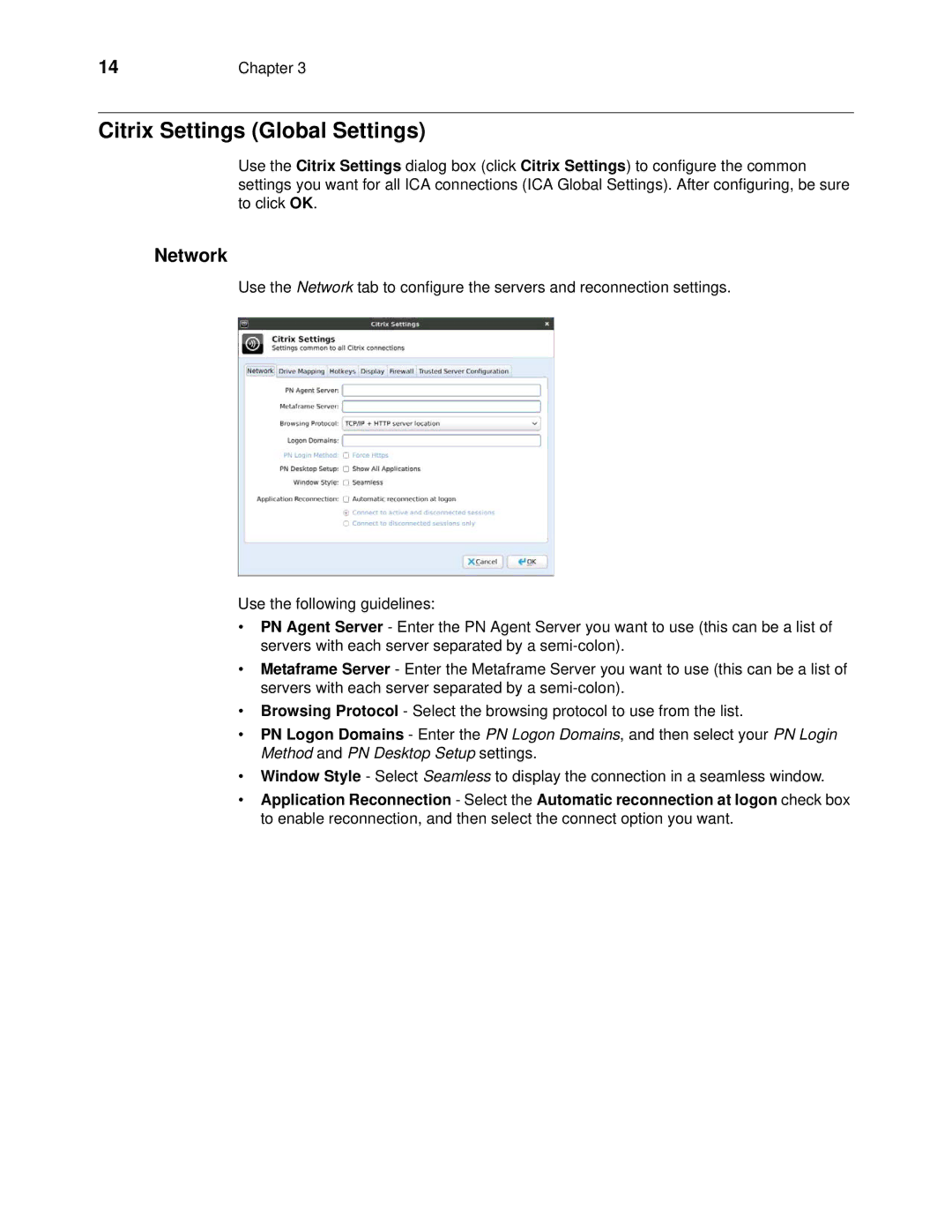 Wyse Technology 060413 manual Citrix Settings Global Settings, Network 