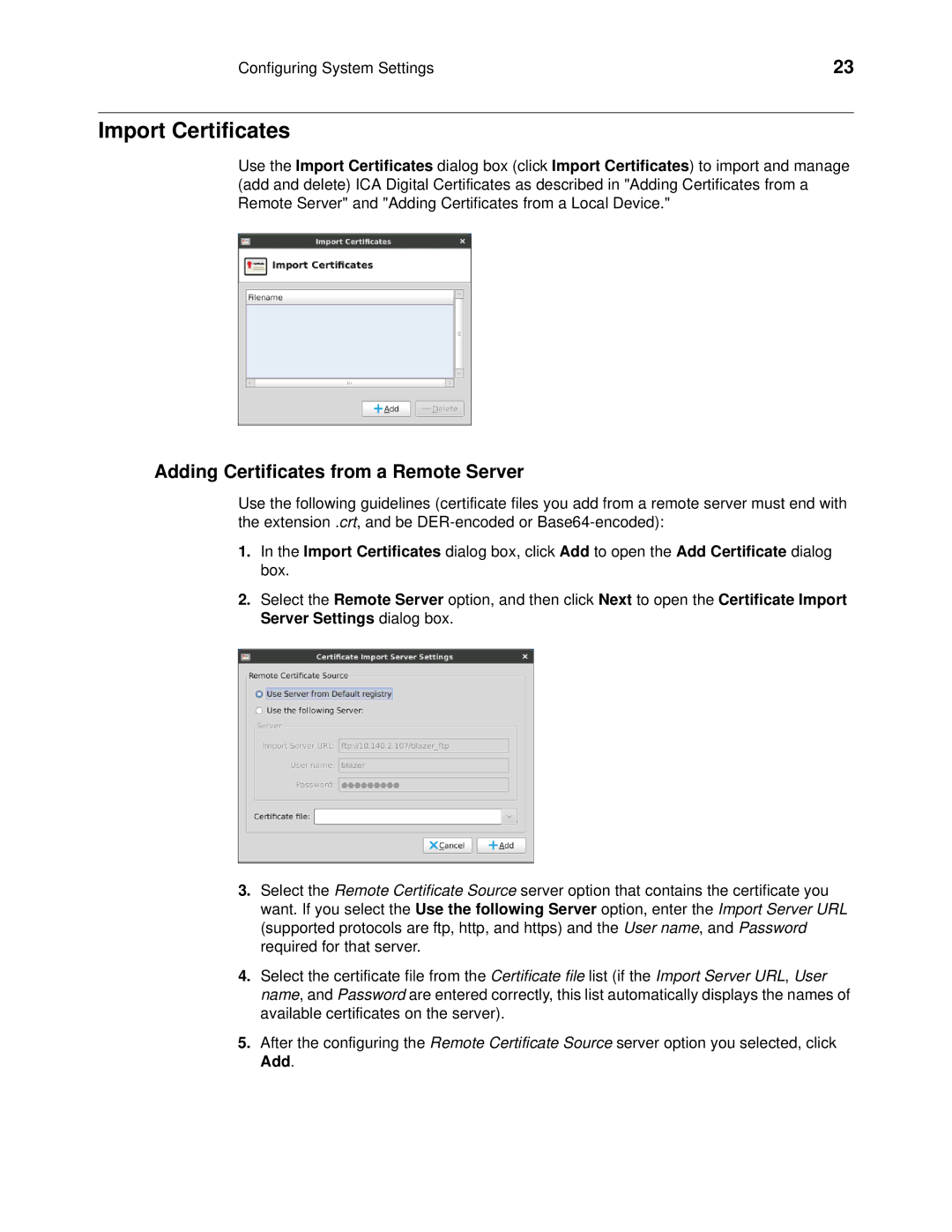 Wyse Technology 060413 manual Import Certificates, Adding Certificates from a Remote Server 