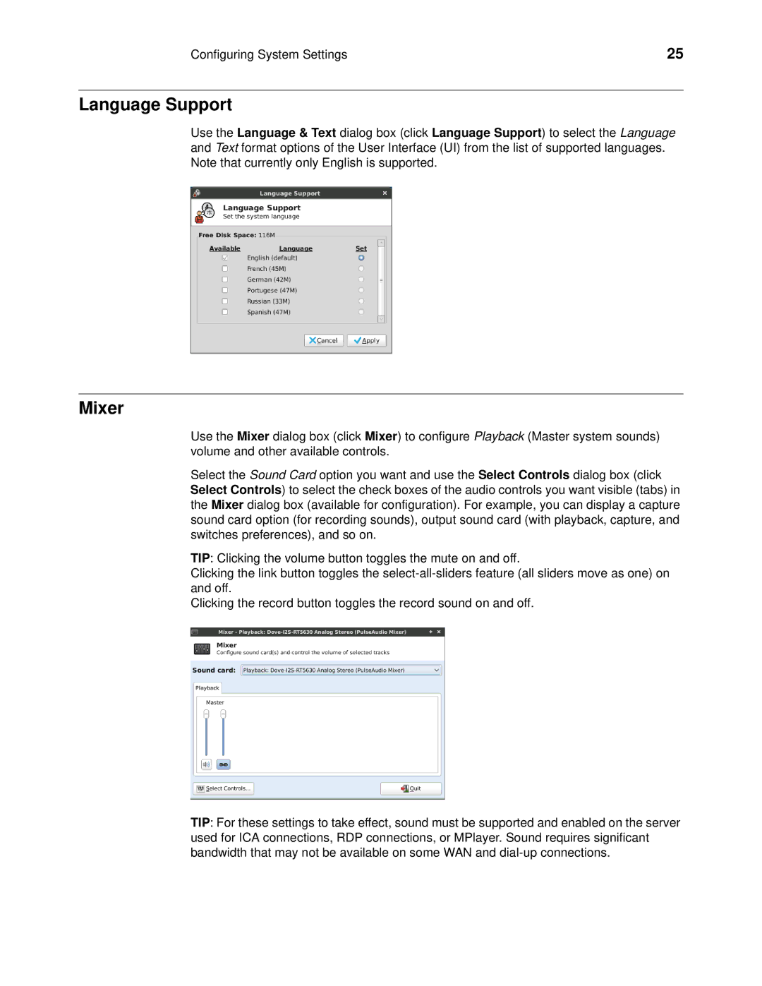 Wyse Technology 060413 manual Language Support, Mixer 