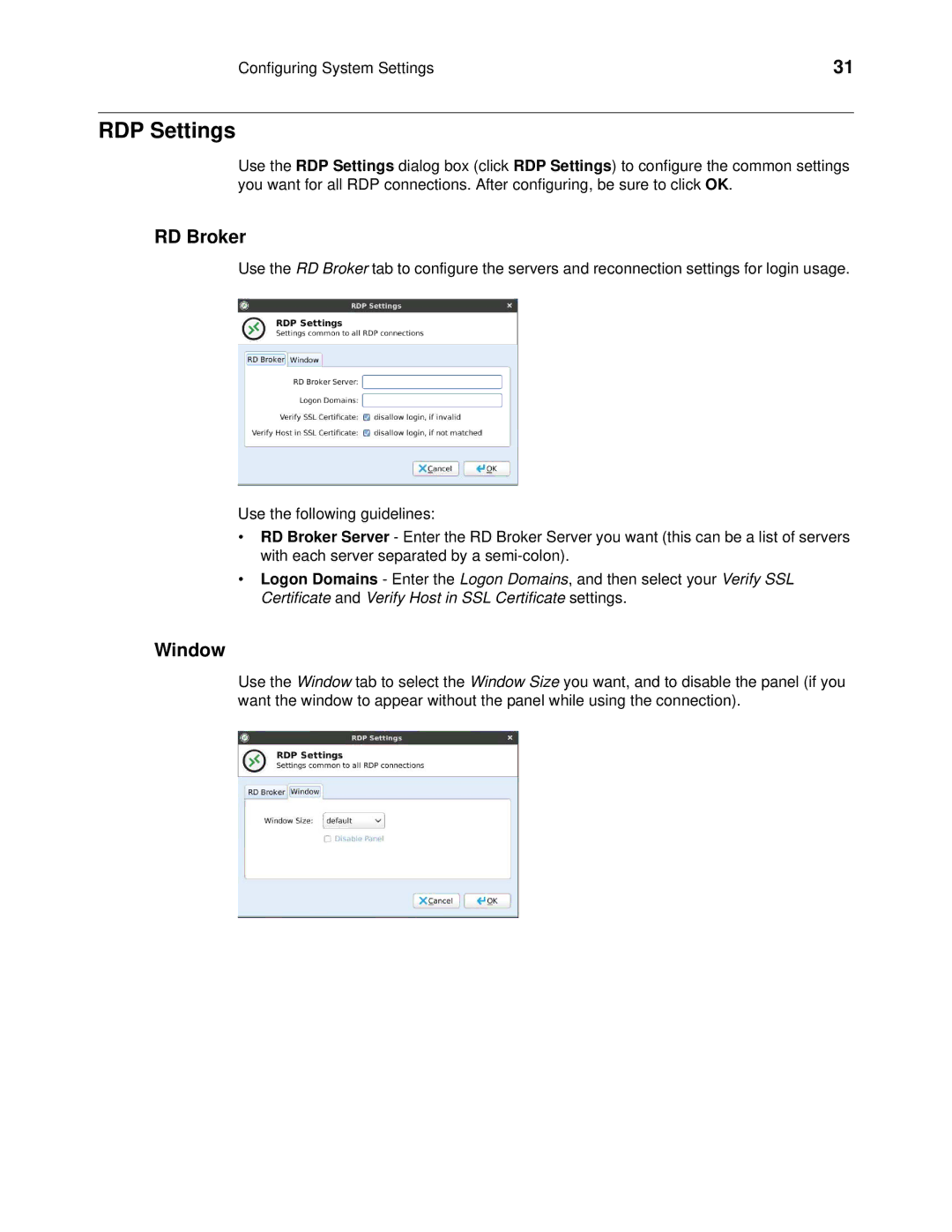 Wyse Technology 060413 manual RDP Settings, RD Broker, Window 