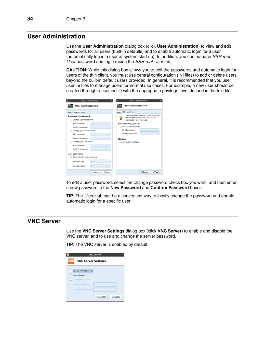 Wyse Technology 060413 manual User Administration, VNC Server 