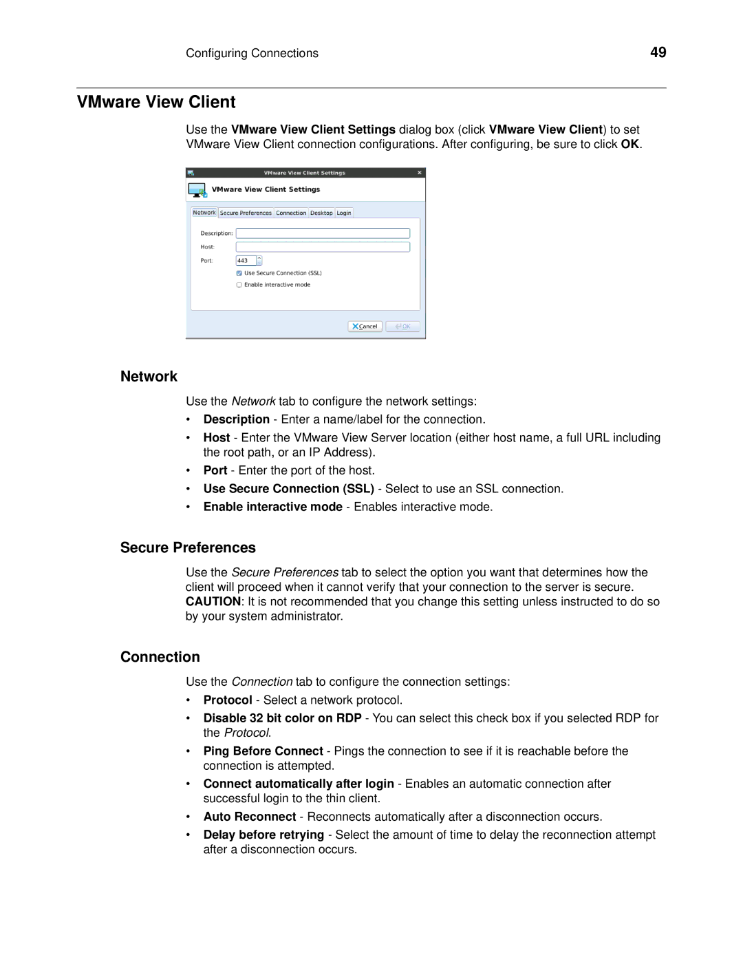 Wyse Technology 060413 manual VMware View Client, Secure Preferences 