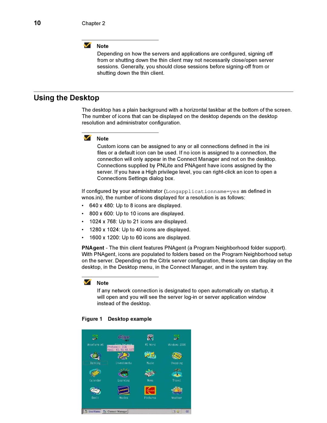 Wyse Technology 883681-08 Rev. E manual Using the Desktop, Desktop example 