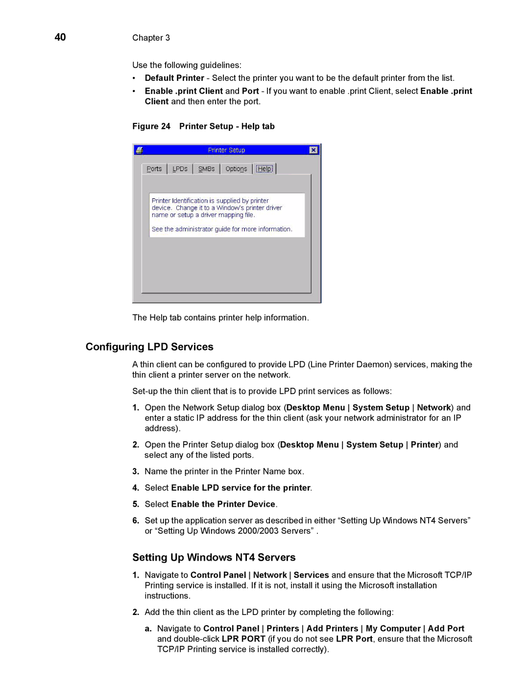 Wyse Technology 883681-08 Rev. E manual Configuring LPD Services, Setting Up Windows NT4 Servers 