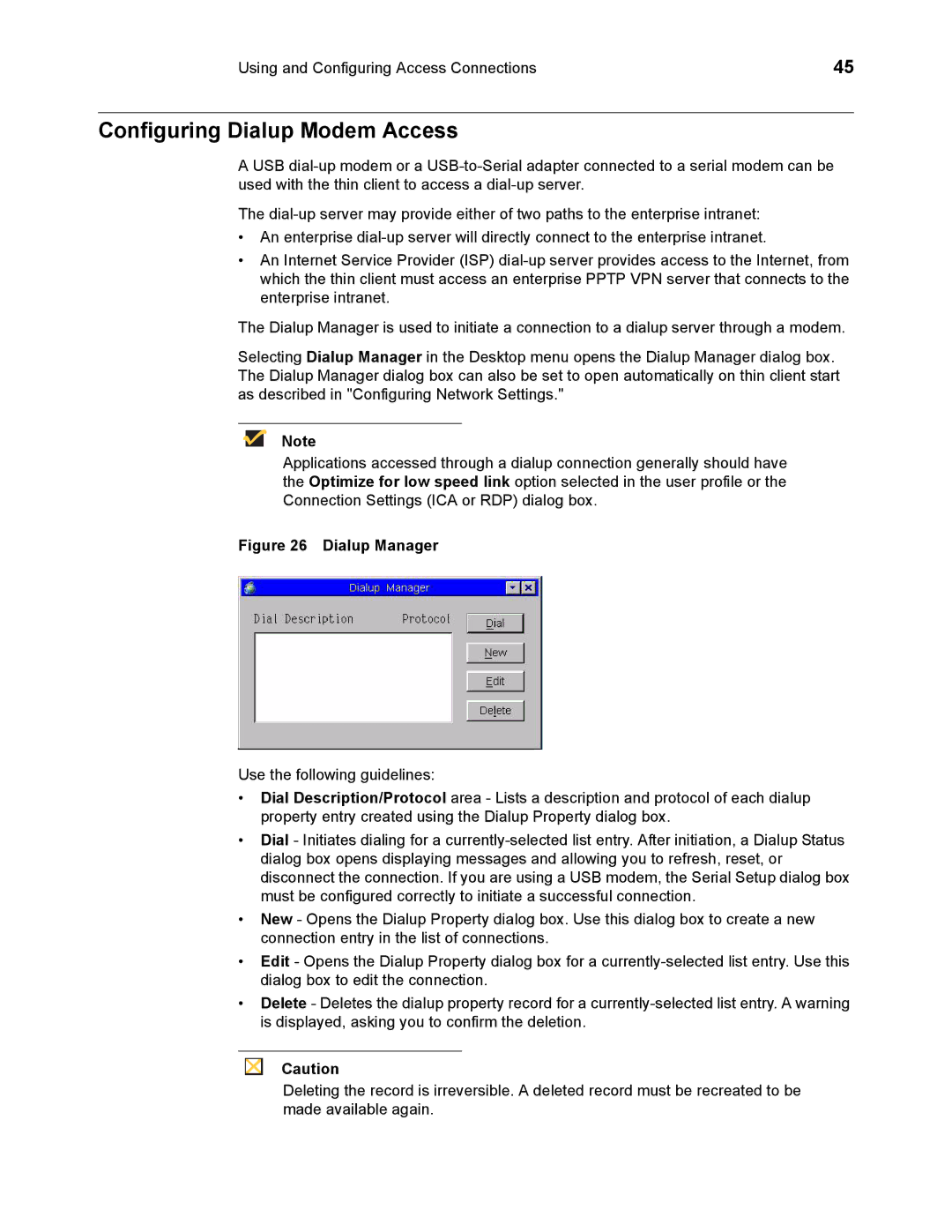 Wyse Technology 883681-08 Rev. E manual Configuring Dialup Modem Access, Dialup Manager 