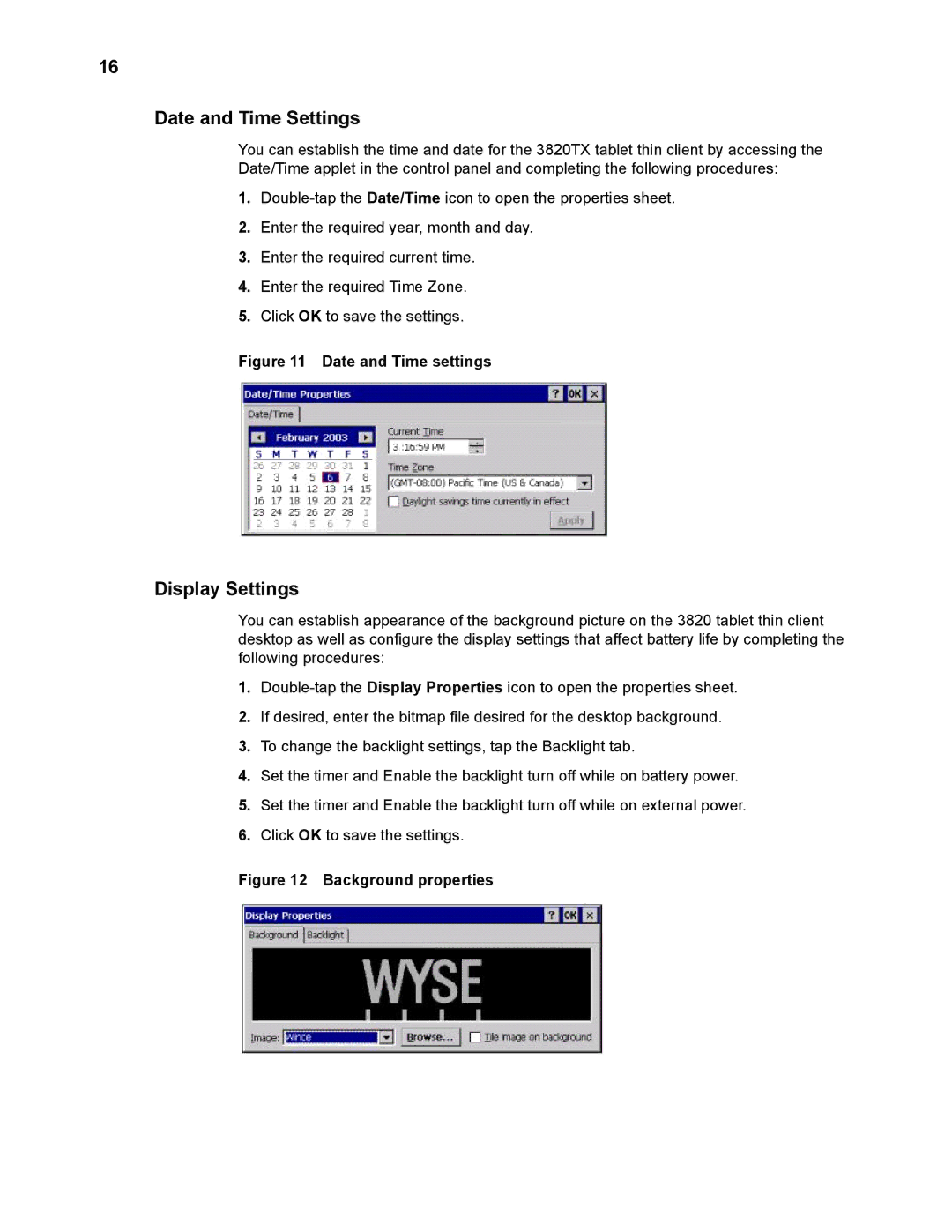 Wyse Technology 3820TX manual Date and Time Settings, Display Settings 