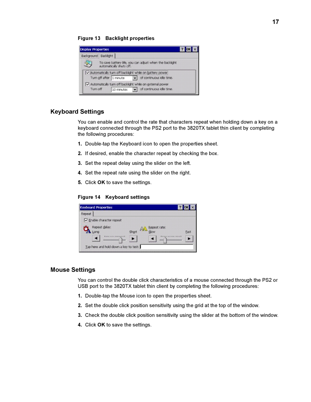 Wyse Technology 3820TX manual Keyboard Settings, Mouse Settings 