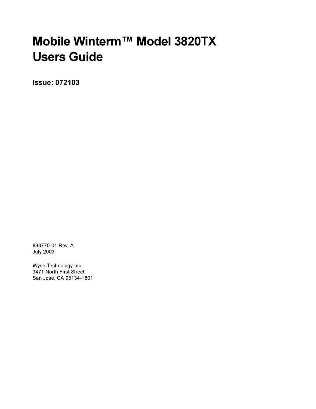 Wyse Technology manual Mobile Winterm Model 3820TX Users Guide 