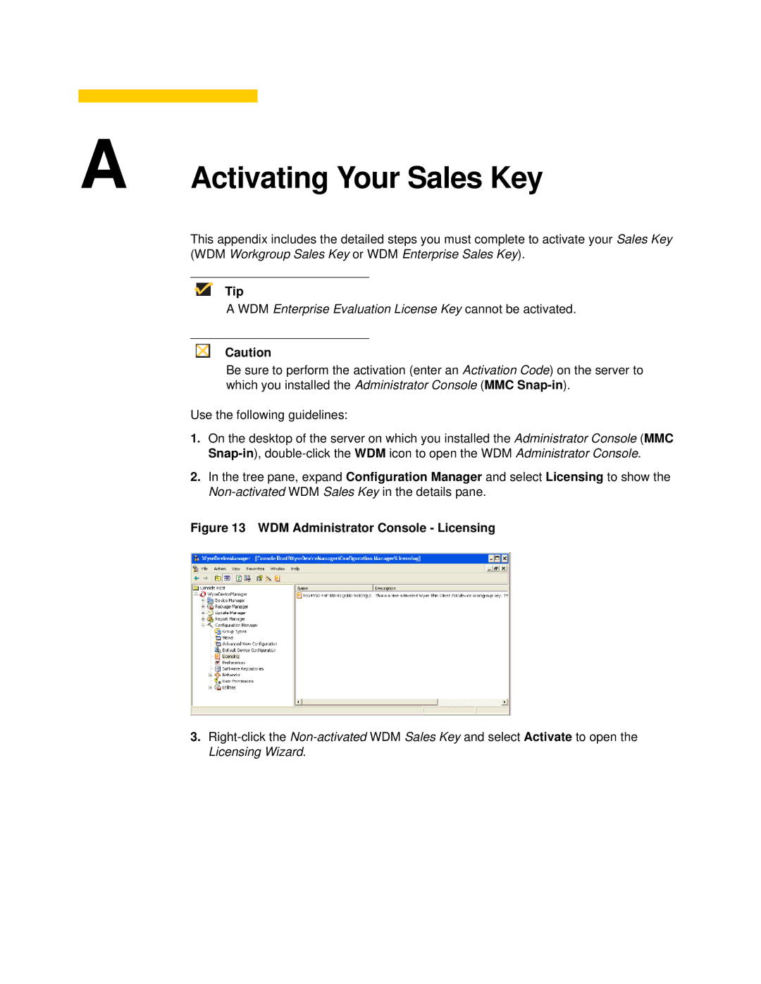 Wyse Technology 883886-01 manual Activating Your Sales Key, WDM Enterprise Evaluation License Key cannot be activated 