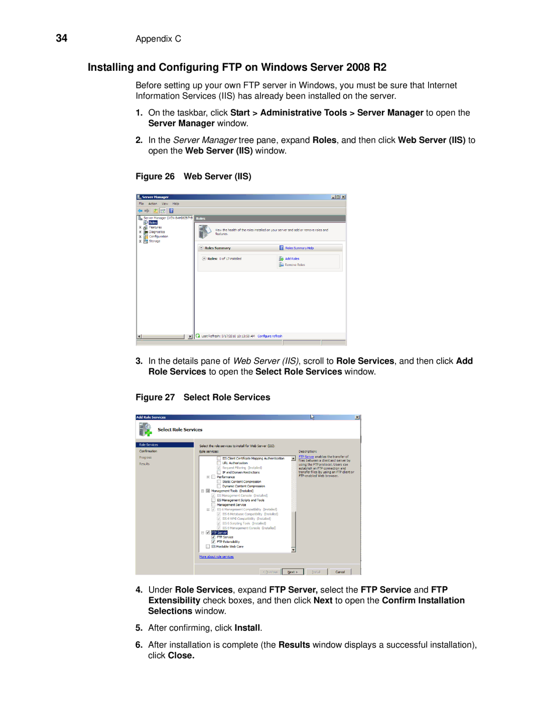 Wyse Technology 883886-01 manual Installing and Configuring FTP on Windows Server 2008 R2, Web Server IIS 