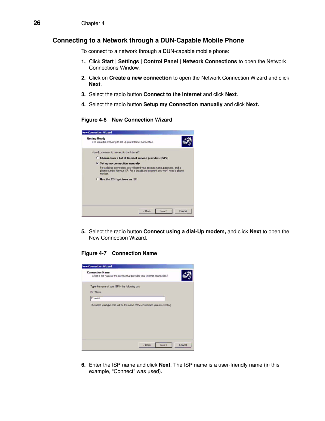 Wyse Technology 909522-41L manual Connecting to a Network through a DUN-Capable Mobile Phone, New Connection Wizard 